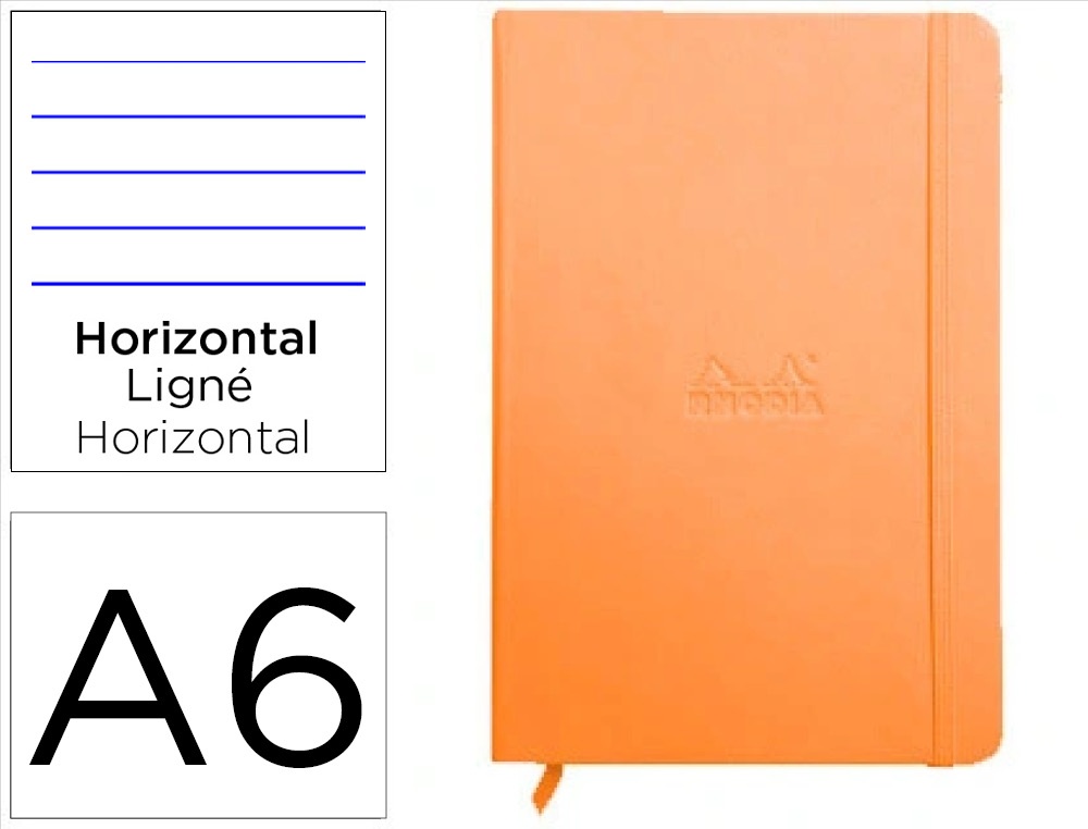 Carnet rhodia webnotebook a6 9x14cm couverture simili cuir tangerine 192 pages 90g ligné élastique marque-page orange