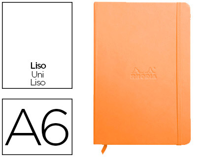 Carnet rhodia webnotebook a6 9x14cm couverture simili cuir tangerine 192 pages 90g uni élastique marque-page orange