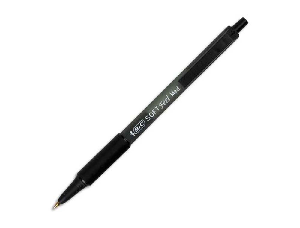 Stylo-bille bic soft feel pointe moyenne 1mm rétractable clip grip corps caoutchouc couleur noir