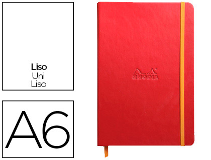 Carnet rhodia webnotebook a6 9x14cm couverture simili cuir coquelicot 192 pages 90g uni élastique marque-page orange