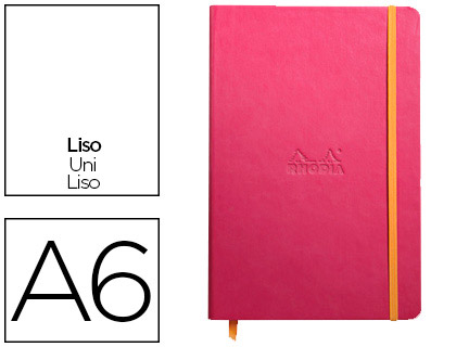 Carnet rhodia webnotebook a6 9x14cm couverture simili cuir framboise 192 pages 90g uni élastique marque-page orange