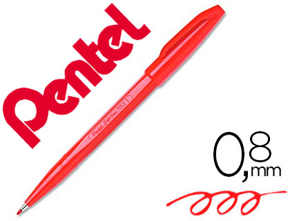 Stylo-feutre pentel sign pen aquarellable écriture large 0.8mm pointe fibre acrylique encre soluble eau coloris rouge