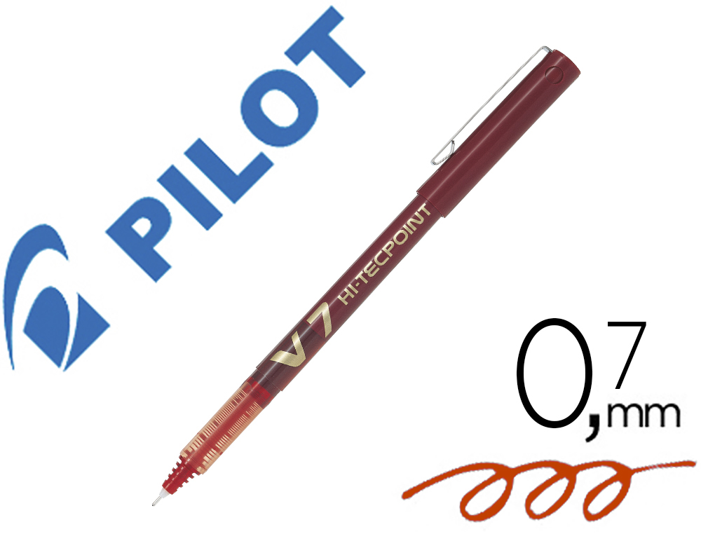 Stylo pilot v7 écriture moyenne 0.7mm clip métal encre liquide niveau visible pointe indéformable trait 0.5 mm col rouge