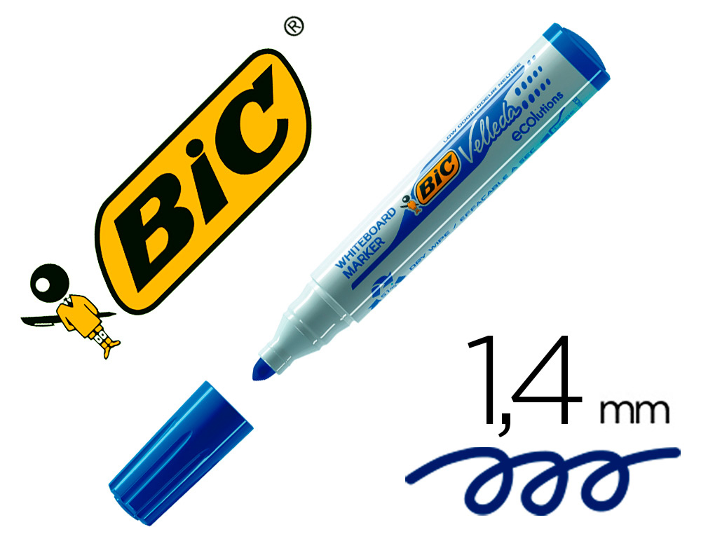 Marqueur bic velleda 1701 effaçable pointe ogive tracé 1-5mm encre base alcool inodore corps plastique bleu