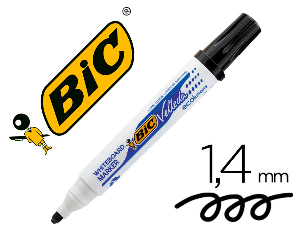 Marqueur bic velleda 1701 effaçable pointe ogive tracé 1-5mm encre base alcool inodore corps plastique noir