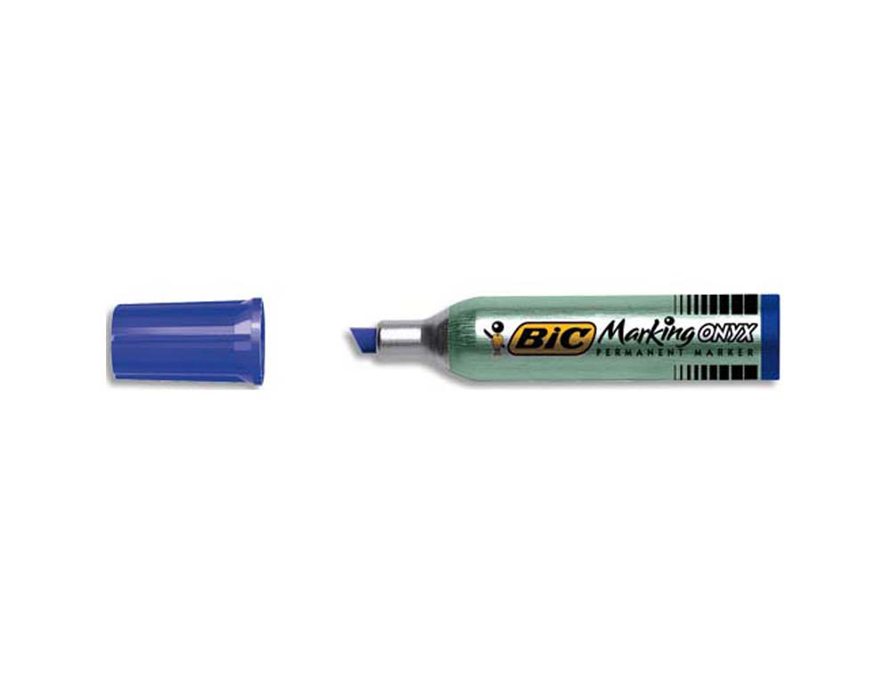 Marqueur bic permanent onyx marker 1481 pointe biseautée tracé 4/7mm tous supports corps métal bleu