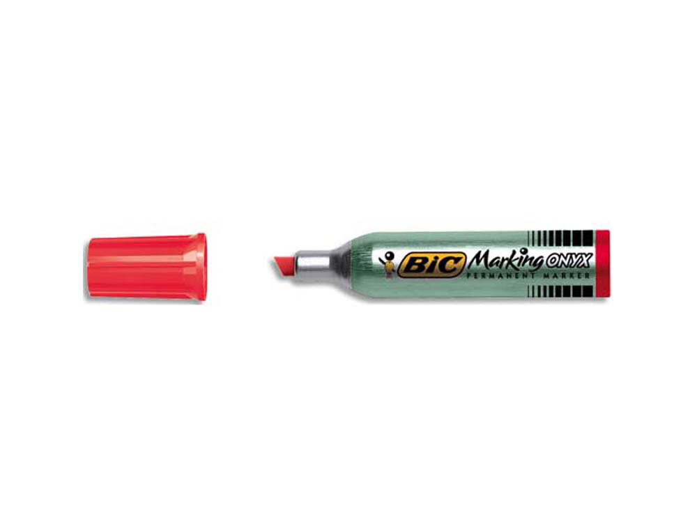 Marqueur bic permanent onyx marker 1481 pointe biseautée tracé 4/7mm tous supports corps métal rouge