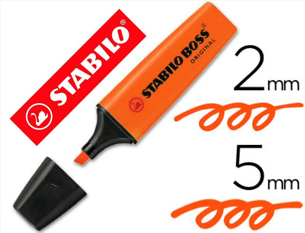 Surligneur stabilo boss tracé 2/5mm pointe biseautée encre universelle base eau résistante lumière coloris orange