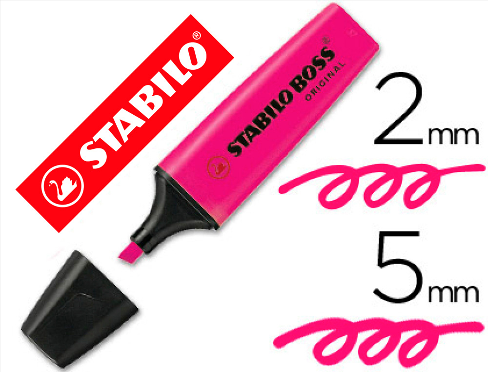 Surligneur stabilo boss tracé 2/5mm pointe biseautée encre universelle base eau résistante lumière coloris rose