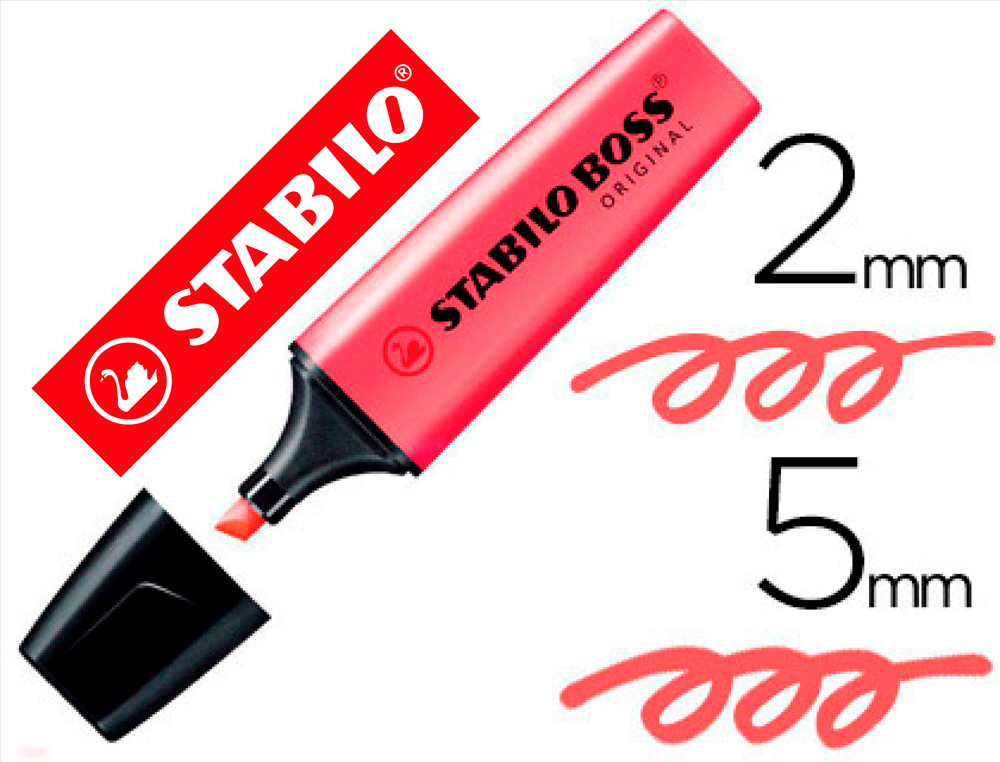 Surligneur stabilo boss tracé 2/5mm pointe biseautée encre universelle base eau résistante lumière coloris rouge