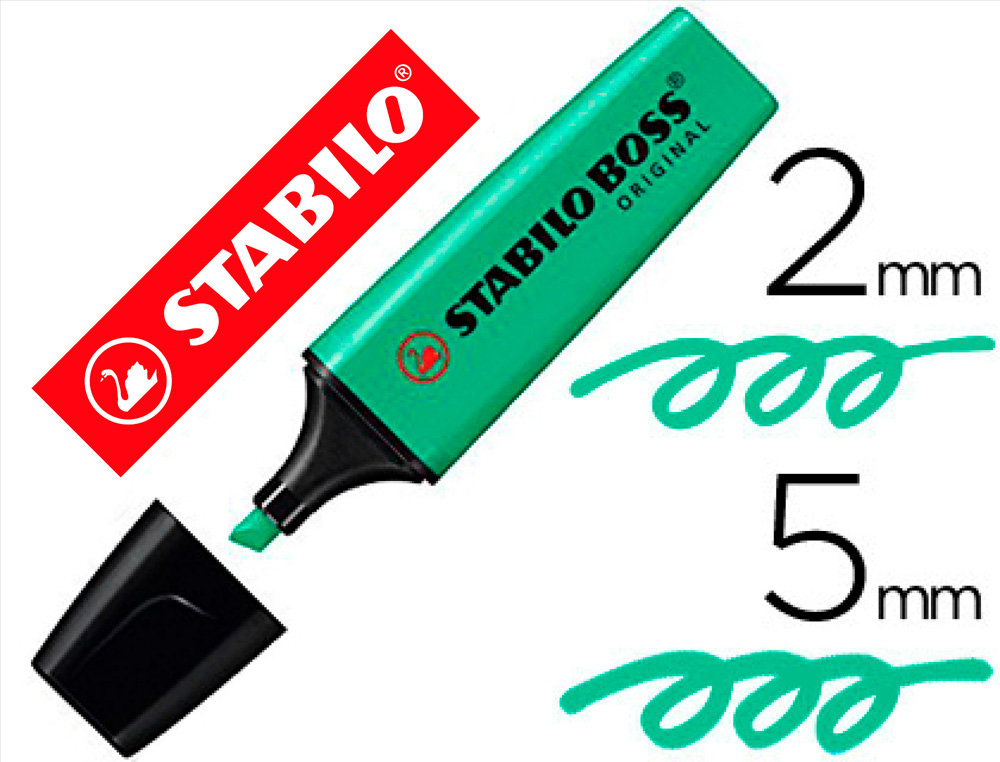 Surligneur stabilo boss tracé 2/5mm pointe biseautée encre universelle base eau résistante lumière coloris turquoise