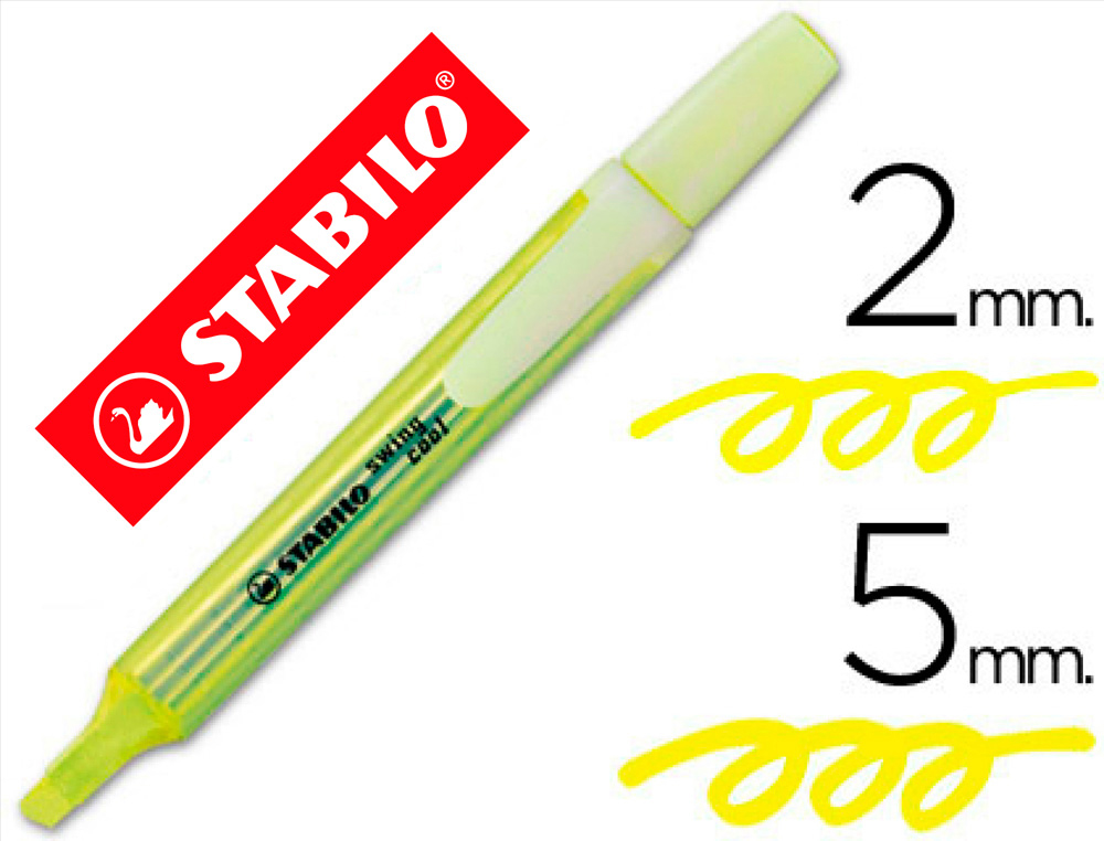 Surligneur stabilo swing cool modèle de poche avec agrafe tracé 1/3mm encre liquide pigmentée visible coloris jaune