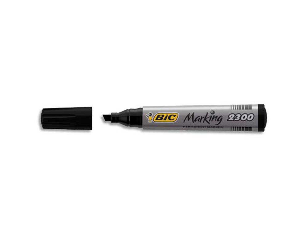 Marqueur bic permanent marking 2300 pointe biseautée tracé 3/5mm corps plastique encre base alcool coloris noir