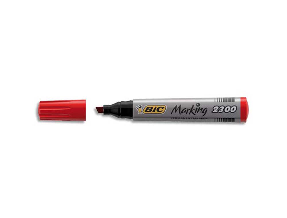 Marqueur bic permanent marking 2300 pointe biseautée tracé 3/5mm corps plastique encre base alcool coloris rouge