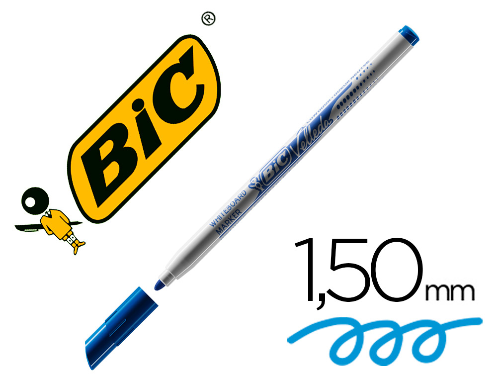 Marqueur bic velleda 1721 effaçable pointe ogive 1mm encre alcool sans odeur corps plastique bleu