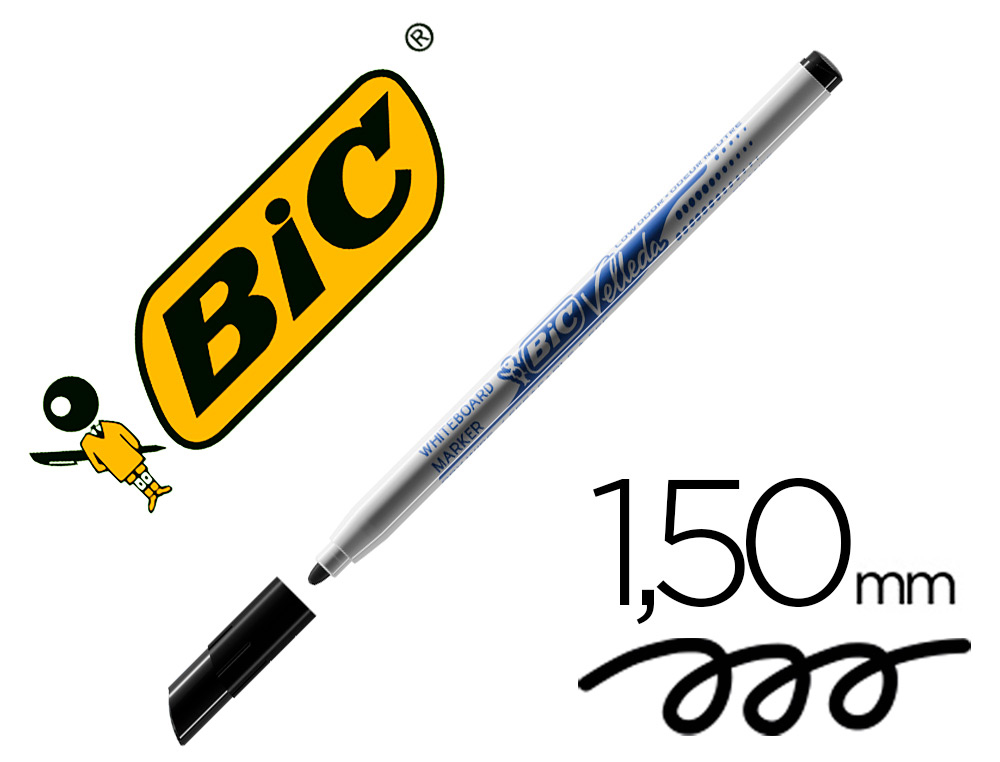 Marqueur bic velleda 1721 effaçable pointe ogive 1mm encre alcool sans odeur corps plastique noir