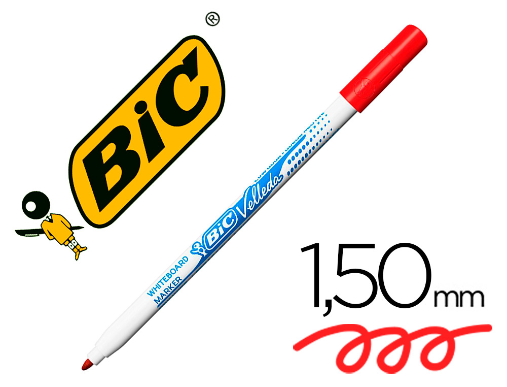 Marqueur bic velleda 1721 effaçable pointe ogive 1mm encre alcool sans odeur corps plastique rouge