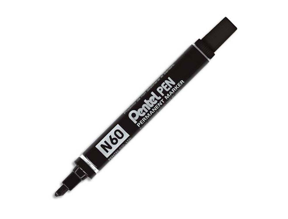 Marqueur pentel n60 permanent pointe biseautée 3.9/5.7mm encre à solvant indélébile tous supports corps métal noir