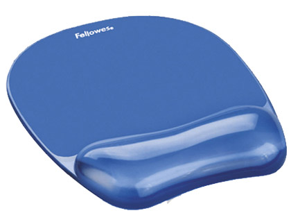 Tapis souris fellowes repose-poignet gel transparent bleu adapté souris optiques