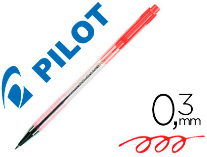 Stylo-bille pilot bp-s matic écriture fine 0.3mm 800m encre classique rétractable corps translucide rechargeable rouge