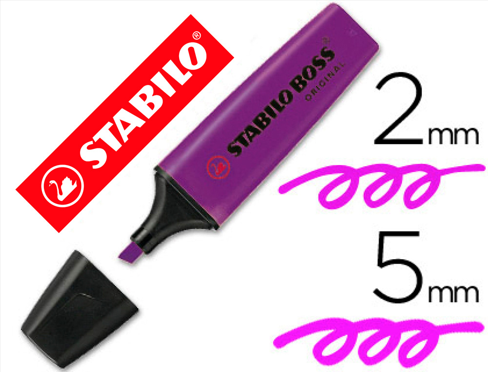 Surligneur stabilo boss tracé 2/5mm pointe biseautée encre universelle base eau résistante lumière coloris lavande