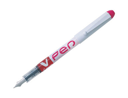 Stylo-plume pilot v pen jetable pointe moyenne régulateur débit encre liquide visible coloris rose