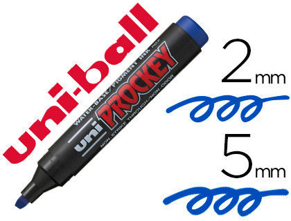 Marqueur uniball uni prockey permanent pointe biseautée encre inaltérable inodore corps plastique couleur bleu