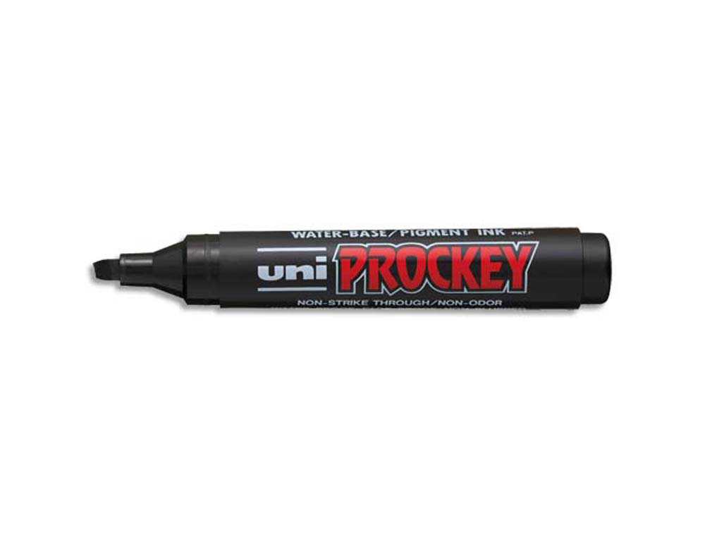 Marqueur uniball uni prockey permanent pointe biseautée tracé 2/5mm encre sans alcool corps plastique coloris noir