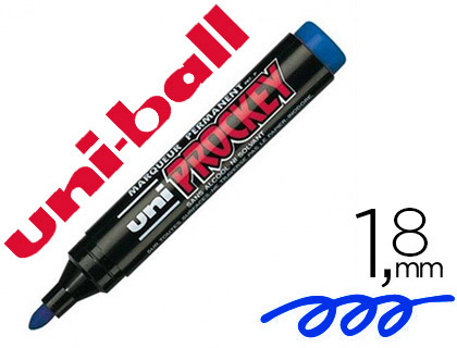 Marqueur uniball uni prockey permanent pointe ogive tracé 1.8mm encre sans alcool corps plastique coloris bleu