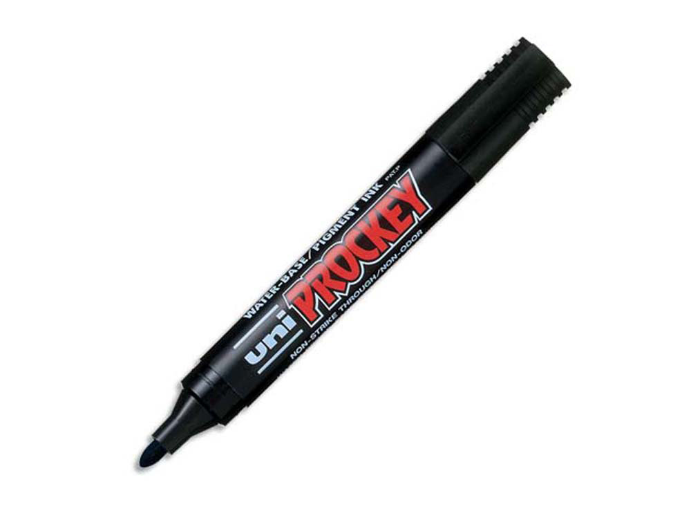 Marqueur uniball uni prockey permanent pointe ogive tracé 1.8mm encre sans alcool corps plastique coloris noir