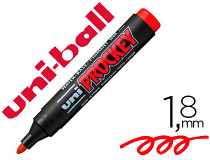 Marqueur uniball uni prockey permanent pointe ogive tracé 1.8mm encre sans alcool corps plastique coloris rouge