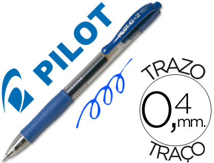 Roller pilot g2+ 7 ecriture moyenne 0.4mm encre gel retractable rechargeable corps translucide grip caoutchouc bleu