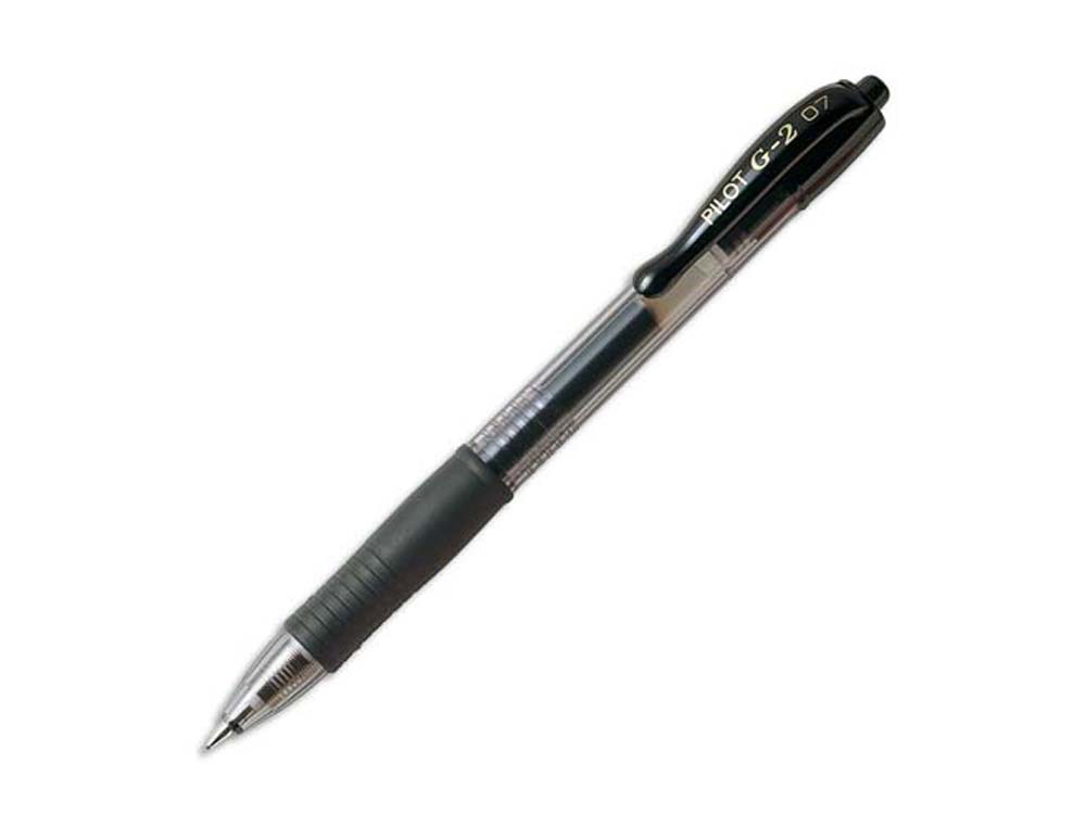 Roller pilot g2+ 7 ecriture moyenne 0.4mm encre gel retractable rechargeable corps translucide grip caoutchouc noir
