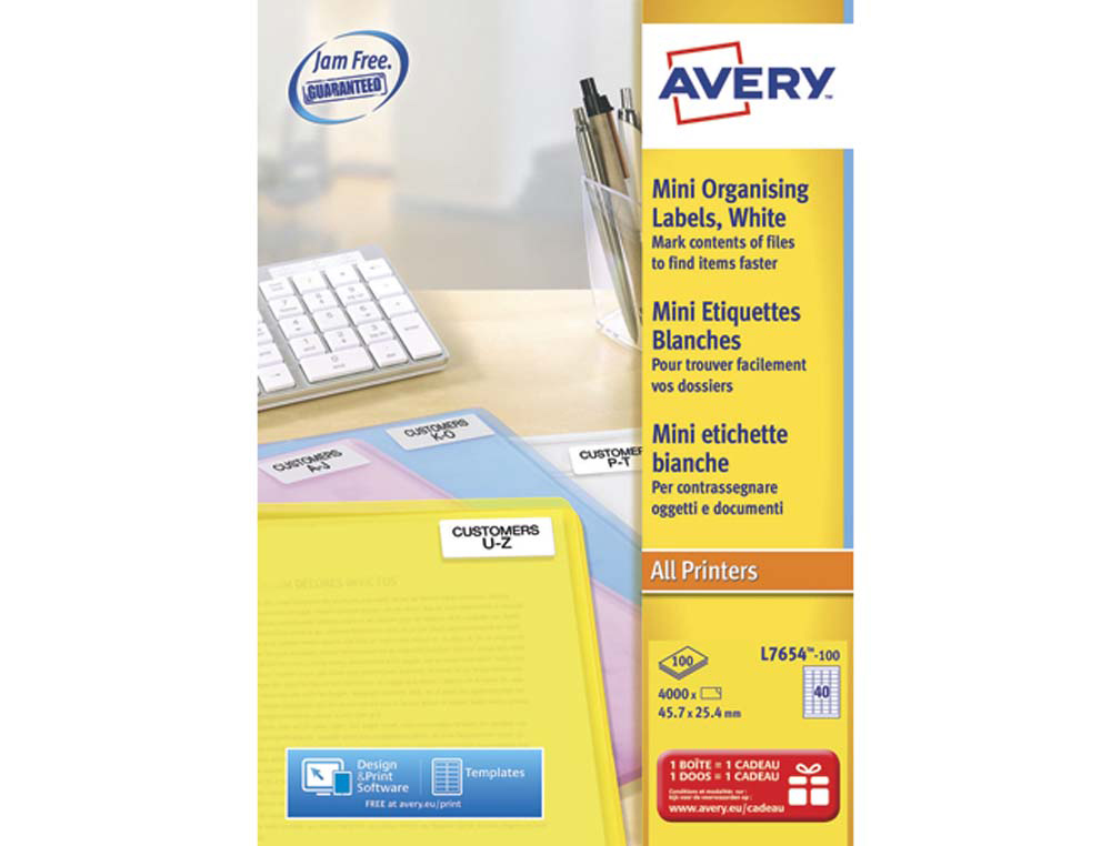 Étiquette adhésive avery expéditeur laser jet d'encre 45.7x25.4mm blanche enlevable sans trace boîte 4000 unités