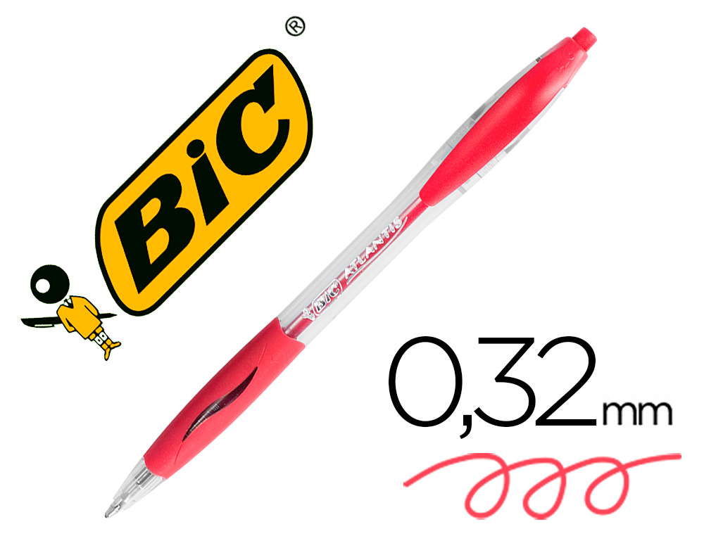 Stylo-bille bic atlantis écriture moyenne 0.5mm encre douce bille réctractable corps cristal clip grip préhension rouge