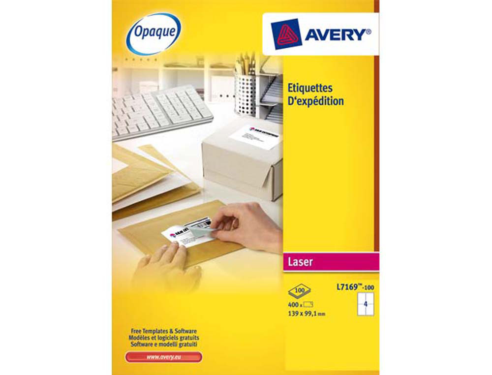 Étiquette adhésive avery laser opaque très blanche 99.1x139mm boîte 400 unités