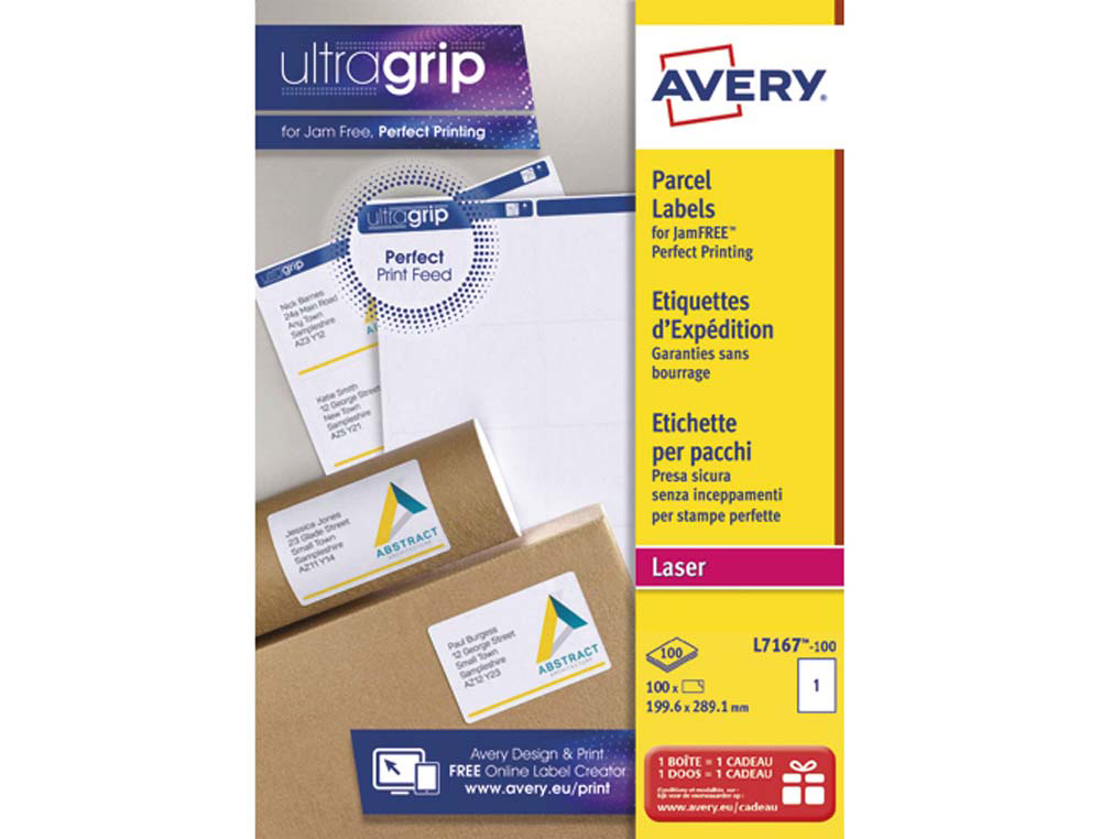 Étiquette adhésive avery laser opaque très blanche 199.6x289.1mm boîte 100 unités