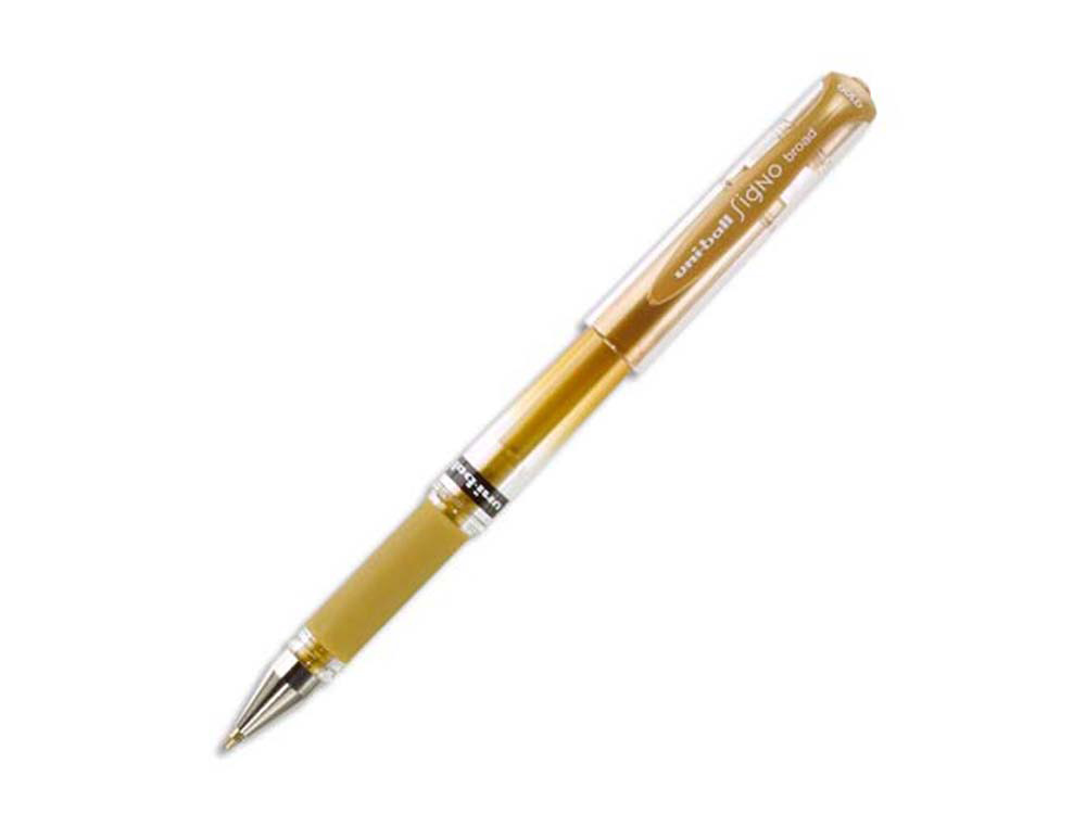 Stylo-bille uniball signo broad écriture large 0.8mm pointe 1mm grip caoutchouc encre gel résistante eau lumière or