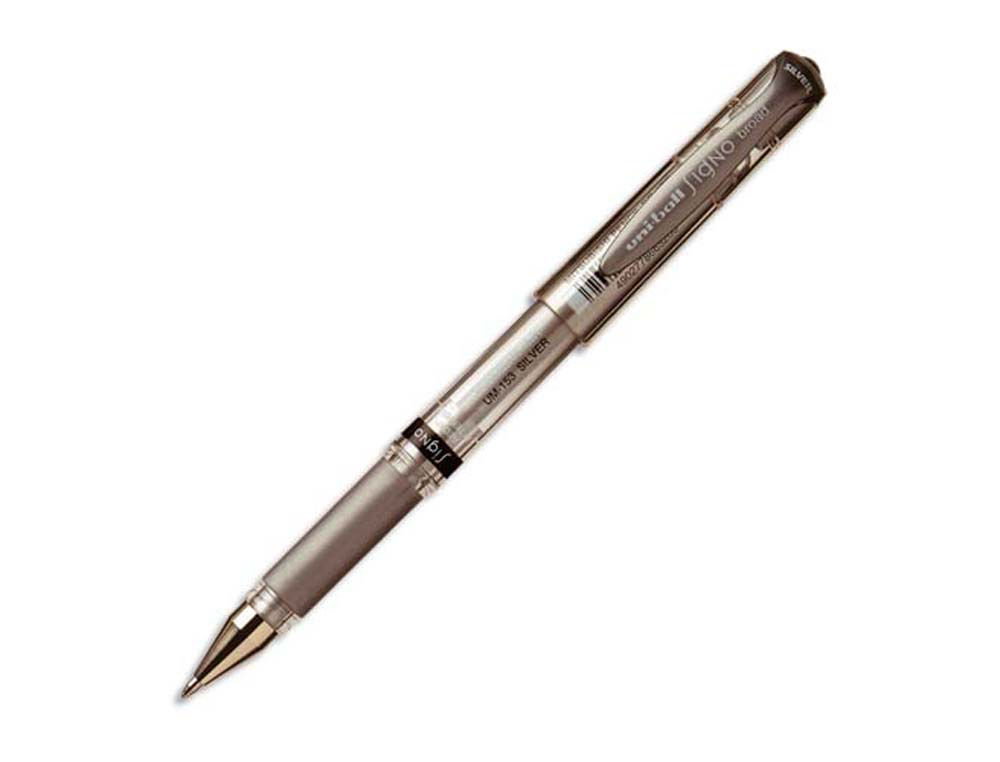 Stylo-bille uniball signo broad écriture large 0.8mm pointe 1mm grip caoutchouc encre gel résistant eau lumière argent