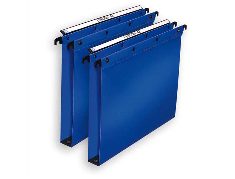 Dossier suspendu l'oblique polypro ultimate 5/10e tiroir entraxe 330mm h250mm fond 15 coloris bleu pack 10 unités