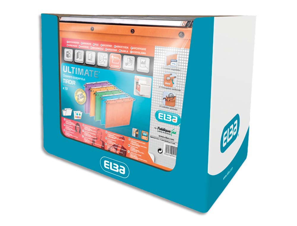 Dossier suspendu l'oblique carte canson kraft orange 240g tiroir entraxe 330mm h250mm fond v barette acier pack 10u