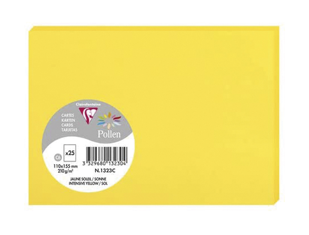 Papier correspondance clairefontaine couleurs pollen 210g/m2 110x155mm coloris jaune soleil paquet 25 feuilles