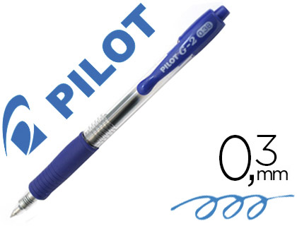 Roller pilot g2+ 5 ecriture fine 0.3mm encre gel retractable rechargeable corps translucide grip caoutchouc bleu