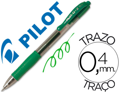 Roller pilot g2+ 7 ecriture moyenne 0.4mm encre gel retractable rechargeable corps translucide grip caoutchouc vert