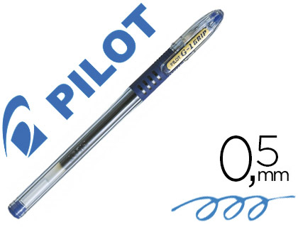 Stylo-bille pilot g1 grip écriture moyenne 0.5mm encre gel rechargeable corps translucide grip caoutchouc bleu