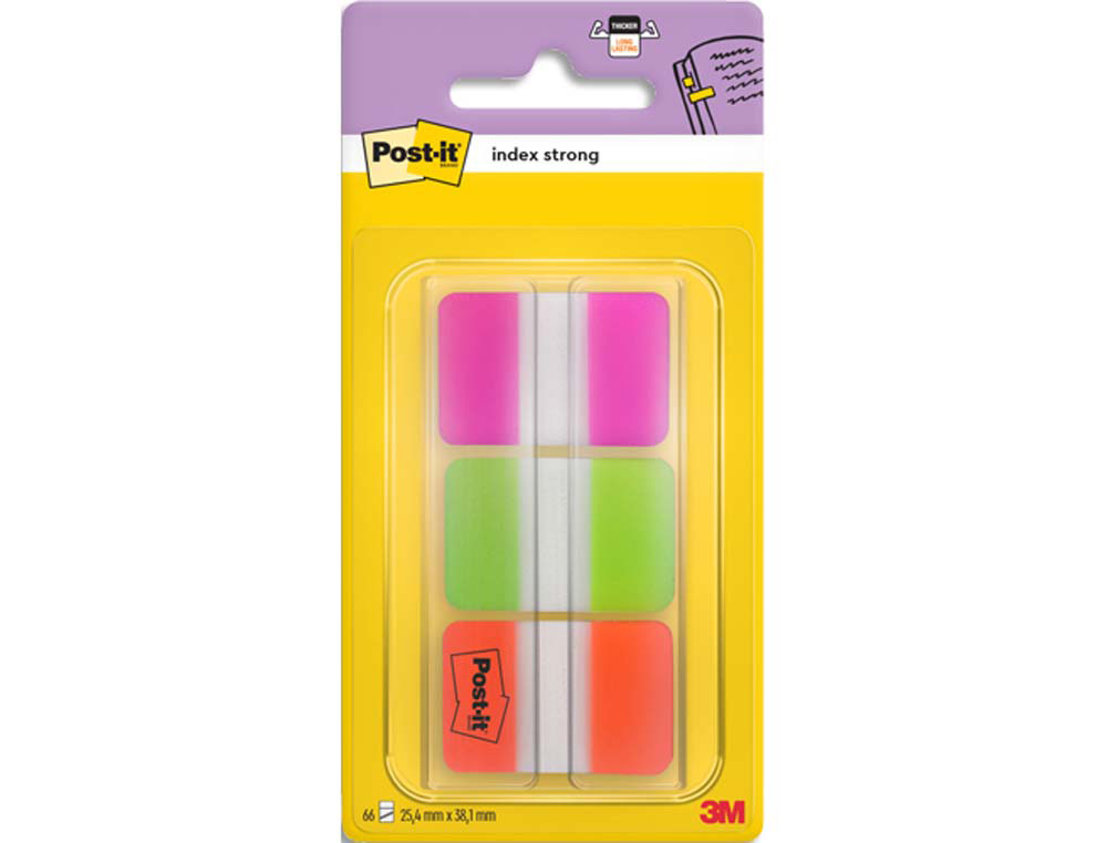 Marque-pages post-it index rigide 25x44mm 22f 3 coloris rose vert orange set 22 index/couleur