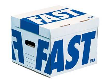 Conteneur fast flash cube  350x350x280mm capacité 4 boîtes dos 80mm poignées ouverture dessus livré plat blanc/bleu