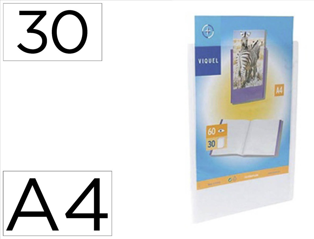Protège-documents viquel personnalisable polypropylène 5/10e a4 240x310mm 60 vues ouverture 180 degrés coloris blanc