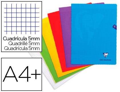 Cahier piqué clairefontaine mimesys couverture polypropylène a4+ 24x32cm 96 pages 90g quadrillage 5mm coloris assortis
