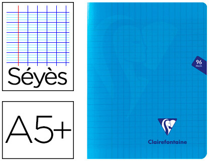 Cahier piqué clairefontaine mimesys couverture polypropylène a5+ 17x22cm 96 pages 90g réglure séyès coloris bleu